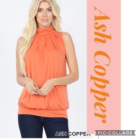 Cute Ash Copper Mock Neck Sleeveless Top - Picture 1 of 3